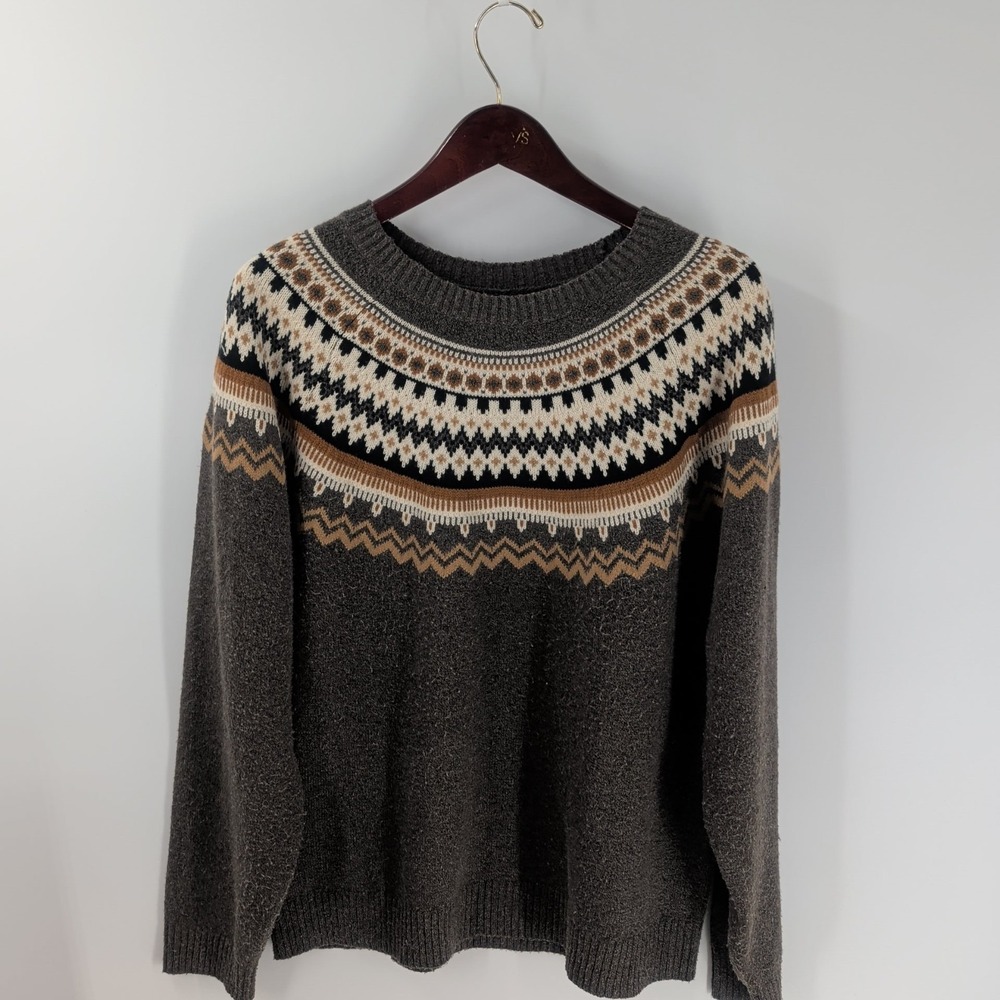 Vintage Y2K Weatherproof Crewneck Fair-Isle‎ Pullover Sweater Gray Ivory Size L